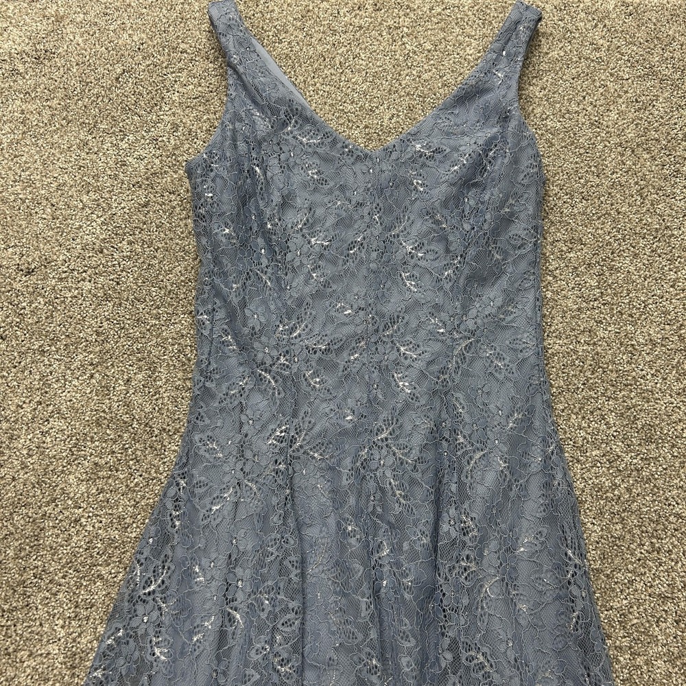 J. Taylor Dress Womens 10 Blue Lace Sleeveless Fit Flare Sequin Formal Wedding